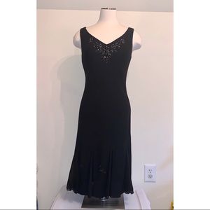 SL Fashions Black Midi Dress Beaded Neck Sleeveless Elegant Evening Size 10
